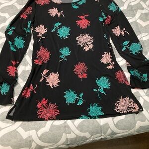 Chaus Black Top with Floral Accents
